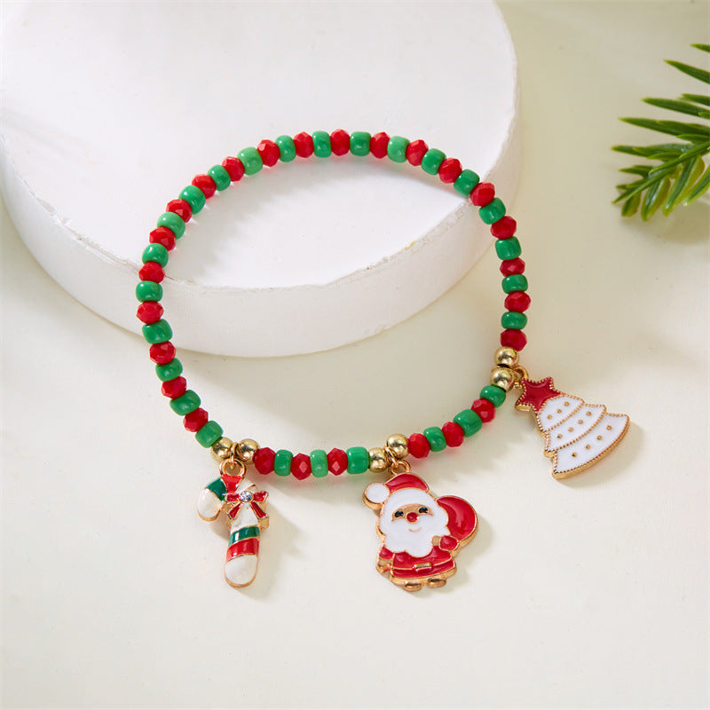 Wholesale Christmas  Christmas Tree Cane Pendant Rice Bead Bracelet